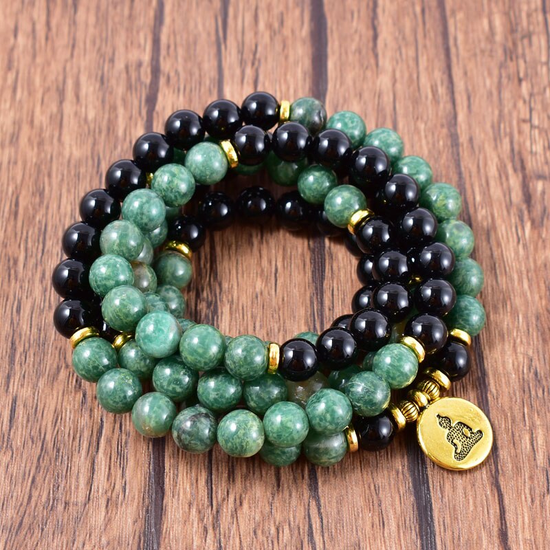 Bracelet mala en Onyx et Turquoise africaine