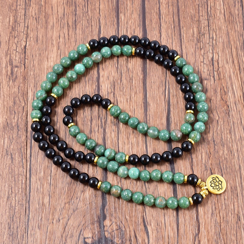 Bracelet mala en Onyx et Turquoise africaine