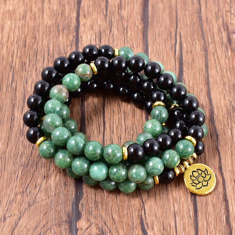 Bracelet mala en Onyx et Turquoise africaine