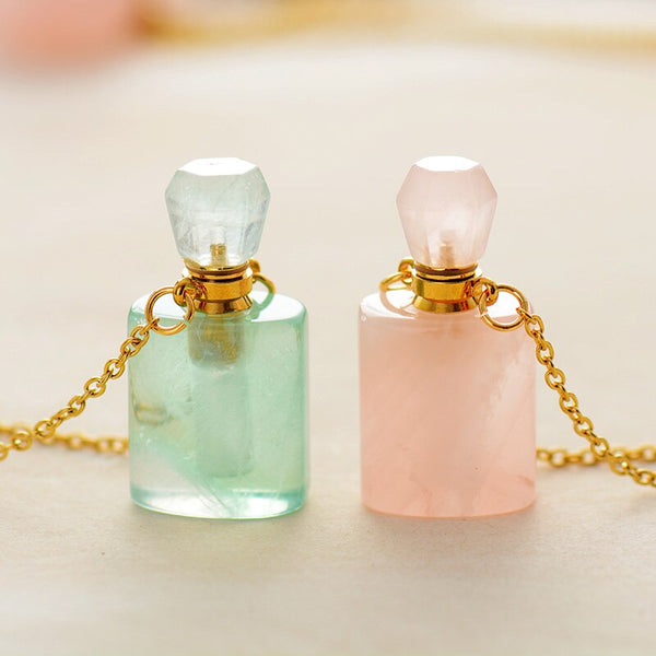 Collier diffuseur de parfum en Quartz rose / Aventurine verte