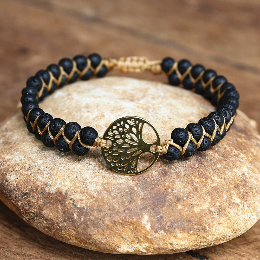 Bracelet wrap "Arbre de vie" en Pierre de lave