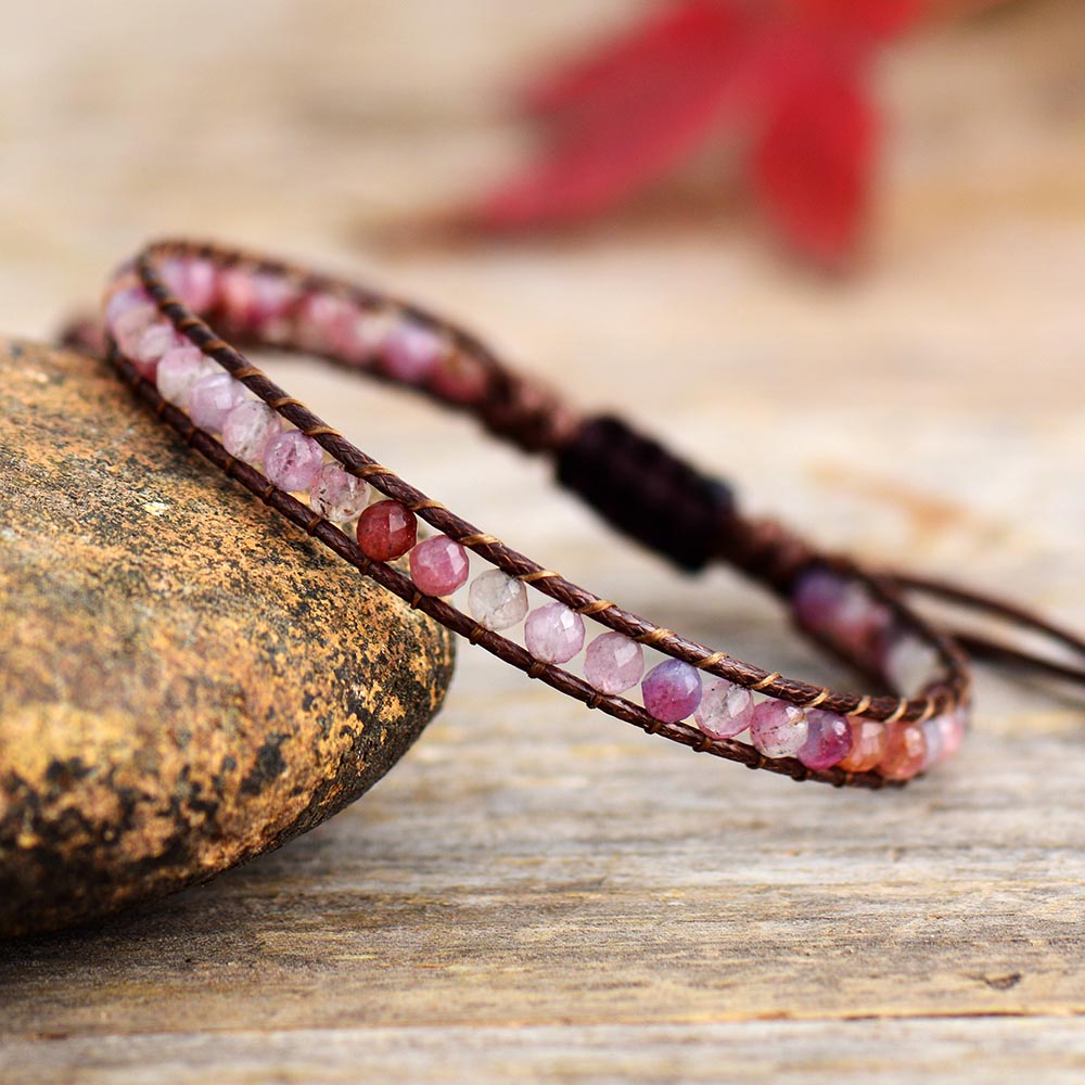 Bracelet wrap en Tourmaline rose