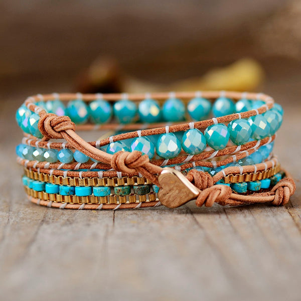 Bracelet wrap en Amazonite et Turquoise