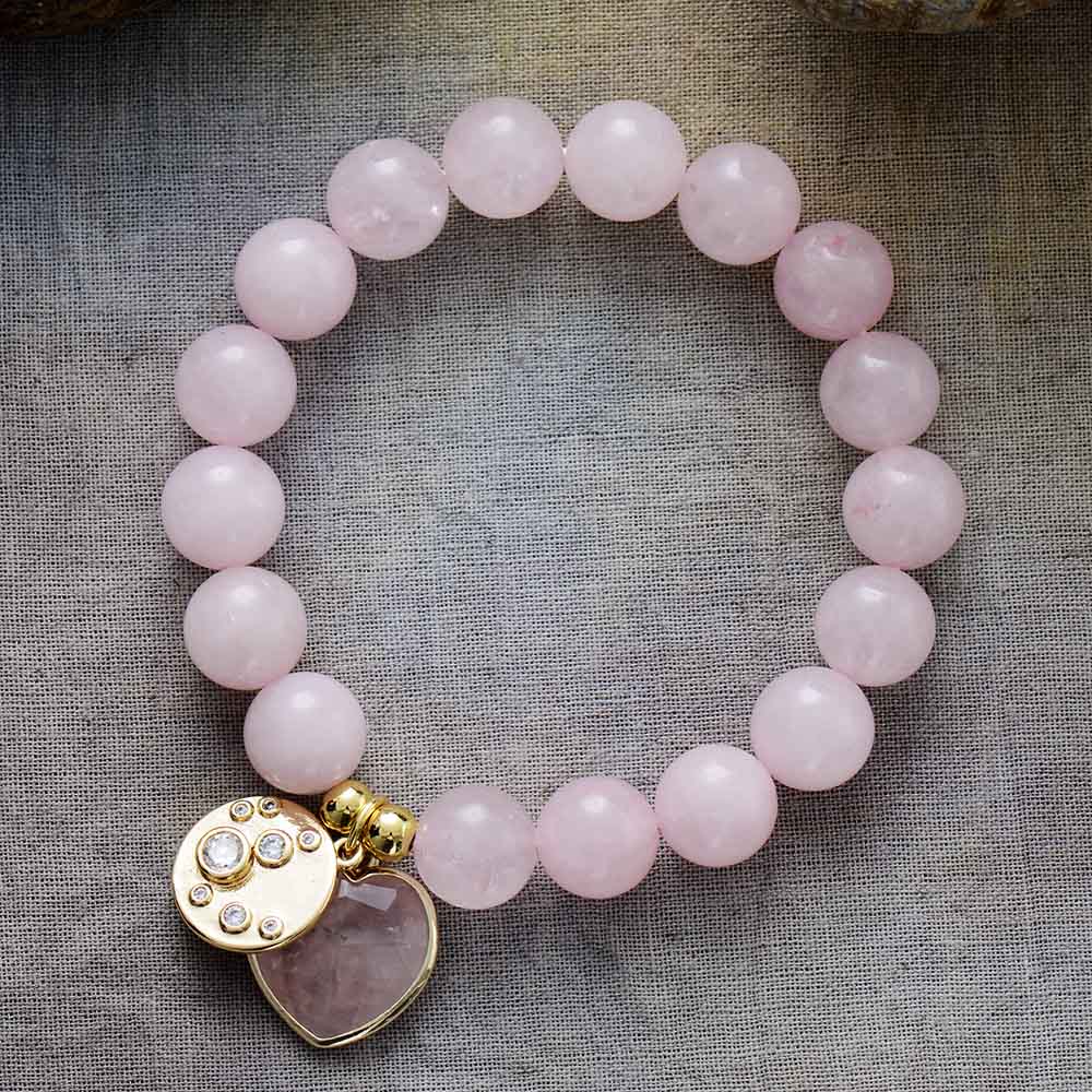 Bracelet charm "Cœur" en Quartz rose