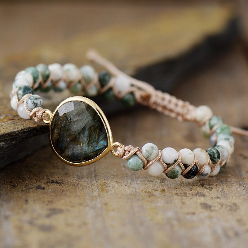 Bracelet wrap en Labradorite et Agate mousse