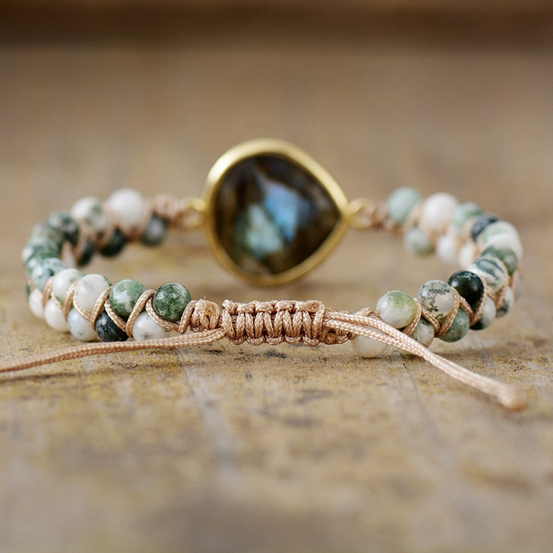 Bracelet wrap en Labradorite et Agate mousse