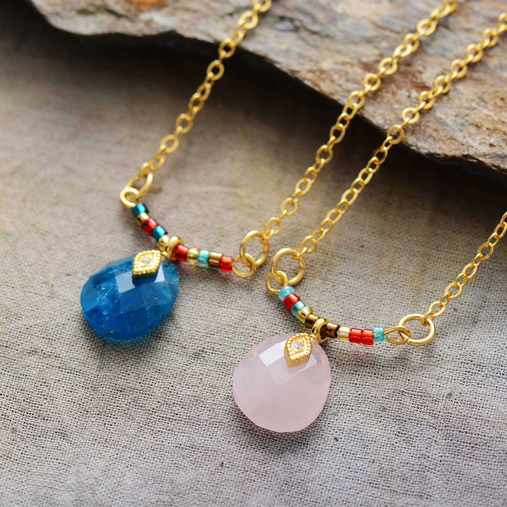 Collier "Calliope" en Apatite / Quartz rose