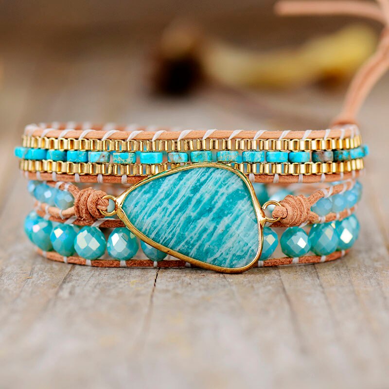 Bracelet wrap en Amazonite et Turquoise