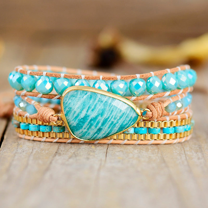 Bracelet wrap en Amazonite et Turquoise