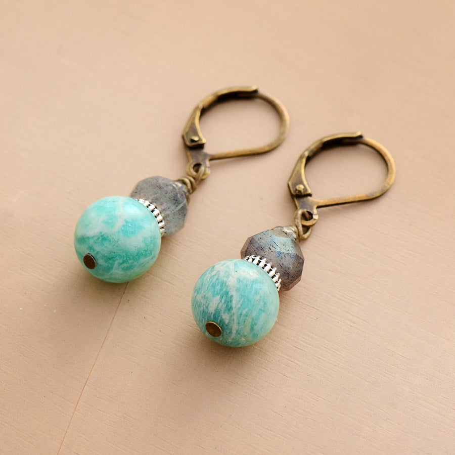 Boucles d'oreilles "Liberté" en Amazonite et Labradorite