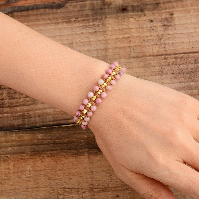 Bracelet wrap "Rétablissement" en Rhodochrosite