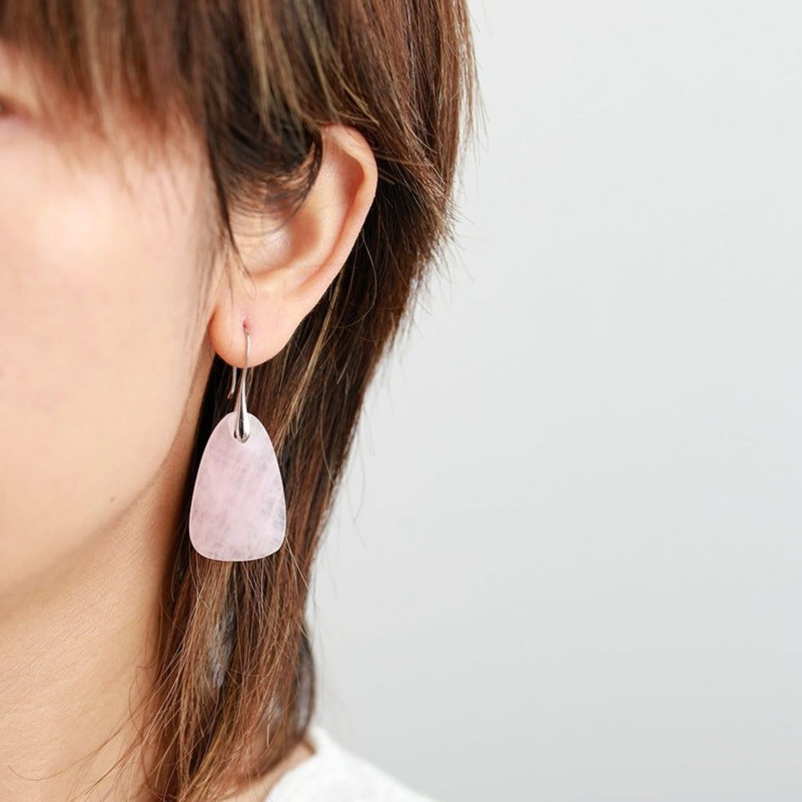 Boucles d'oreilles "Goutte d'eau" en Quartz rose