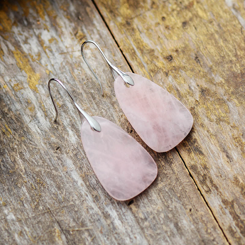 Boucles d'oreilles "Goutte d'eau" en Quartz rose