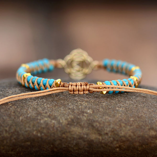 bracelet wrap "chakra racine" en turquoise vue arrière