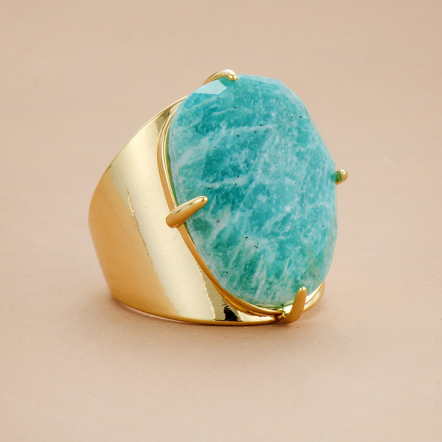 Bague or "Floraison" en Amazonite