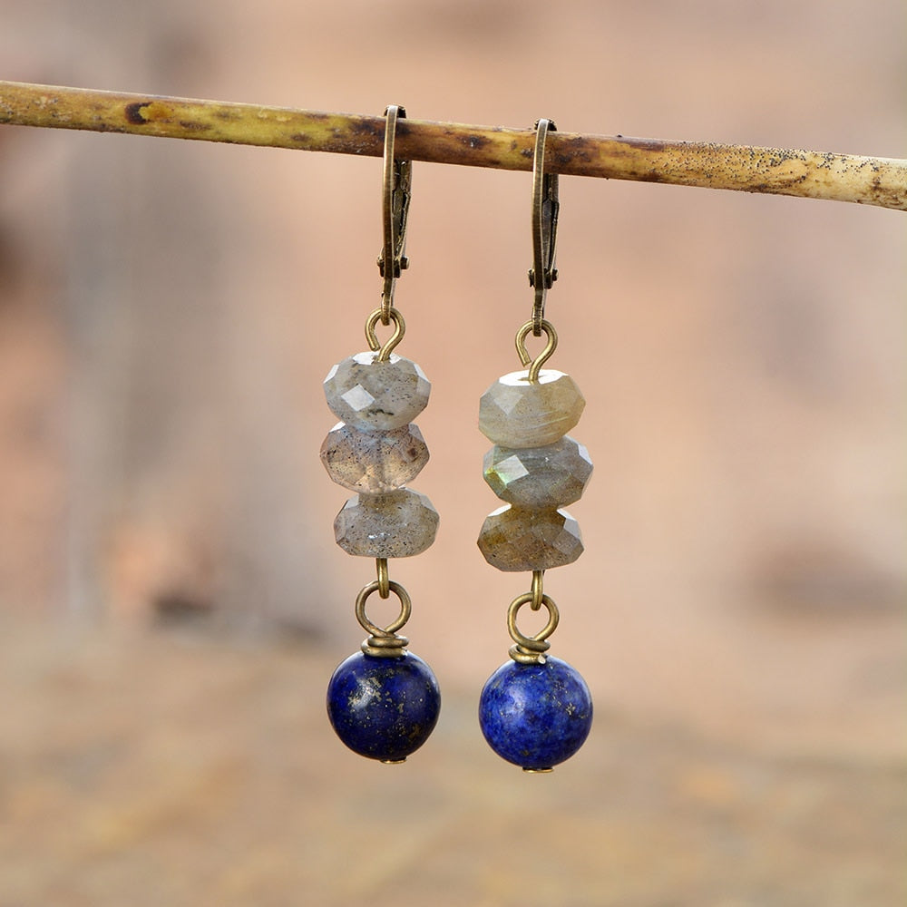 Boucles d'oreilles "Azur" en Labradorite et Lapis-lazuli