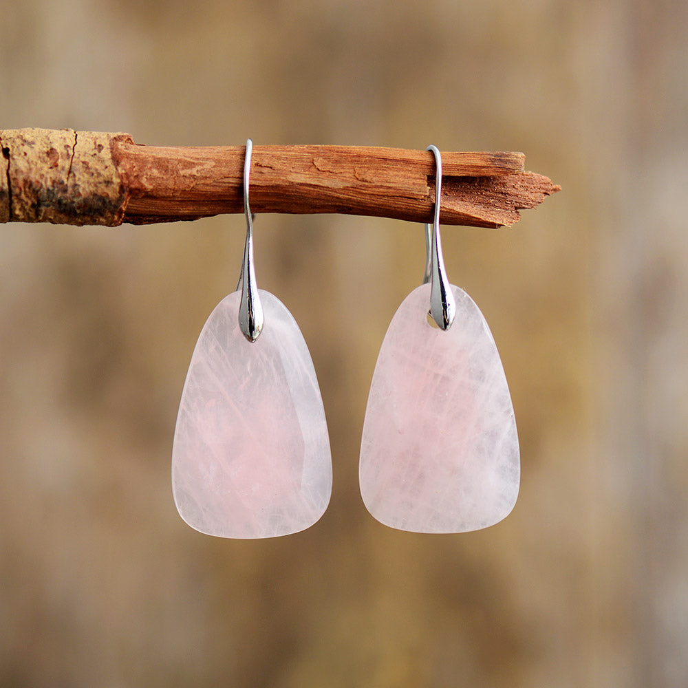 Boucles d'oreilles "Goutte d'eau" en Quartz rose