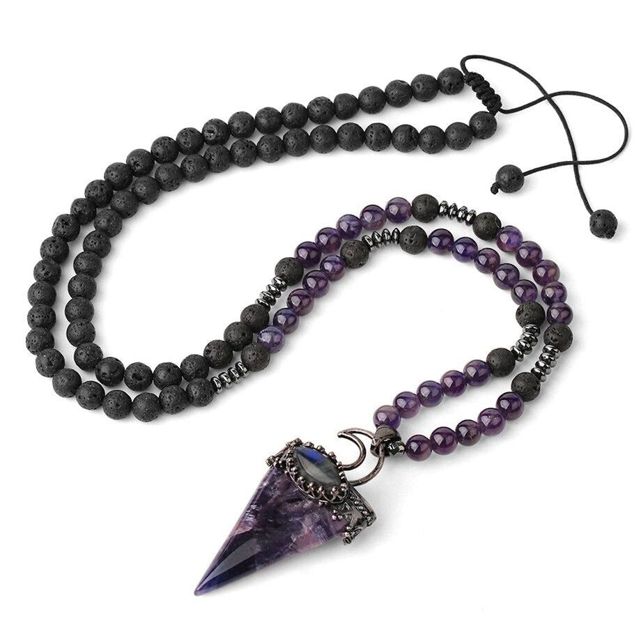 collier mystique en pierre de lave et améthyste