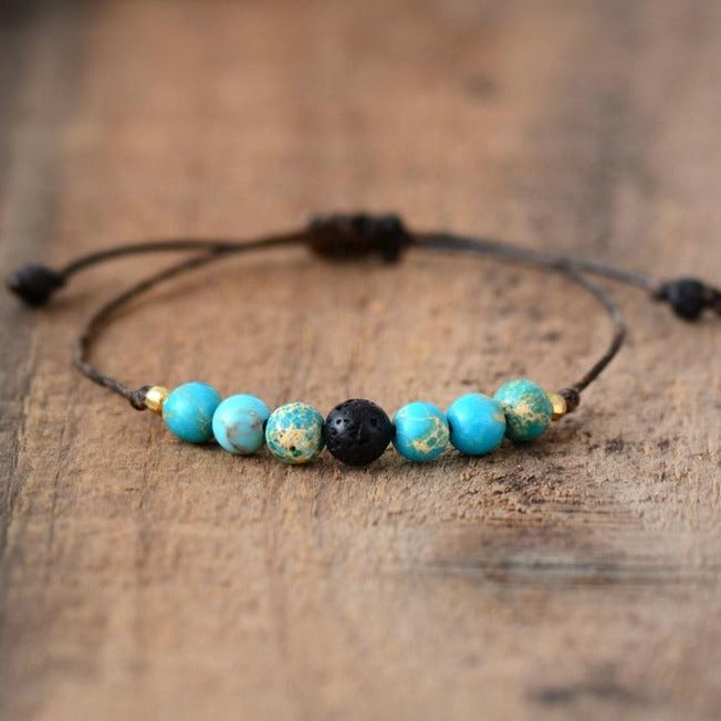 Bracelet "Eclaircie" en Turquoise et Pierre de lave