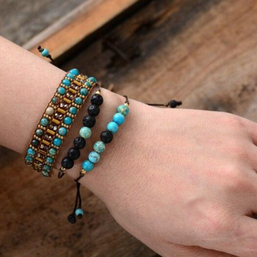 Bracelet "Eclaircie" en Turquoise et Pierre de lave