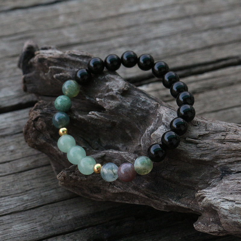 Bracelet "Abondance" en Onyx, Agate indienne et Aventurine verte