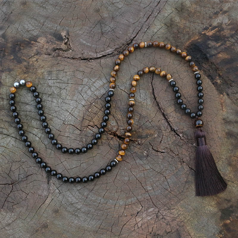 Collier "Optimisme" en Œil de tigre, Onyx et Hématite