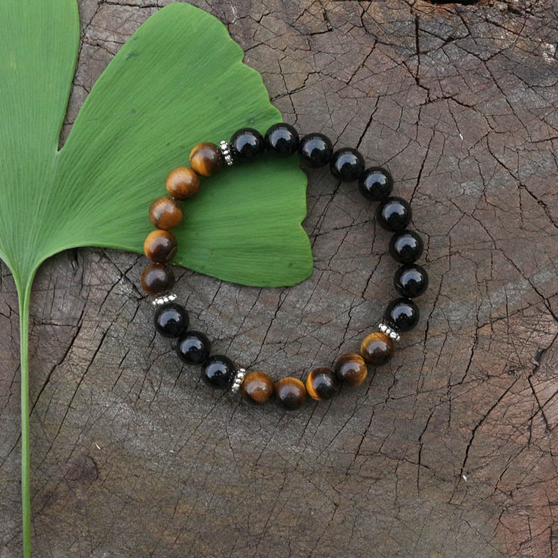 Bracelet "Optimisme" en Œil de tigre et Onyx