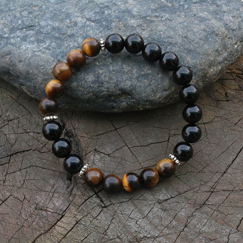 Bracelet "Optimisme" en Œil de tigre et Onyx