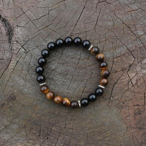 Bracelet "Optimisme" en Œil de tigre et Onyx