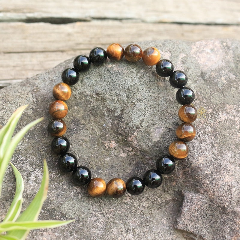 Bracelet "Force" en Œil de tigre et Onyx