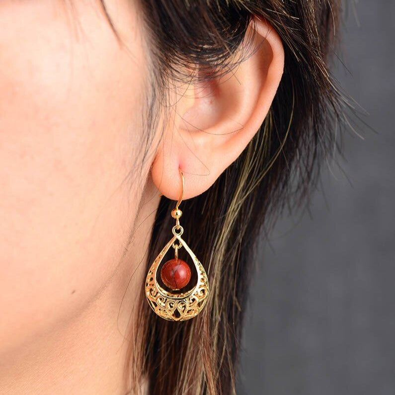 Boucles d'oreilles "Conception" en Jaspe rouge