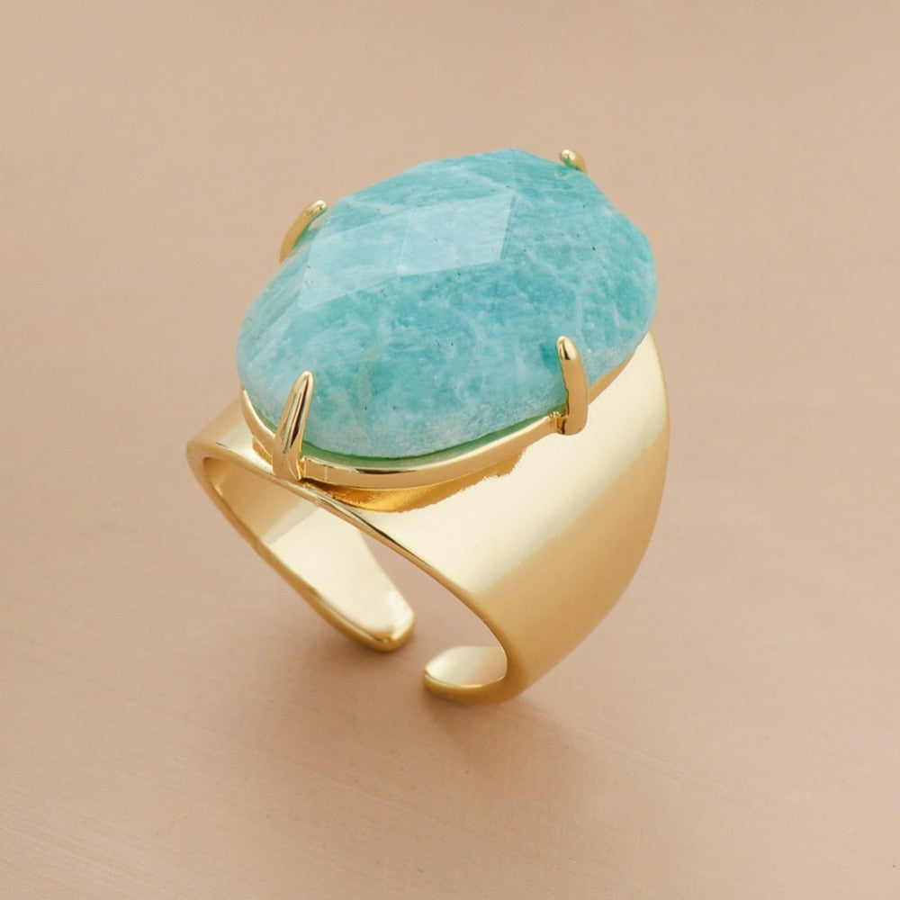 Bague or "Floraison" en Amazonite