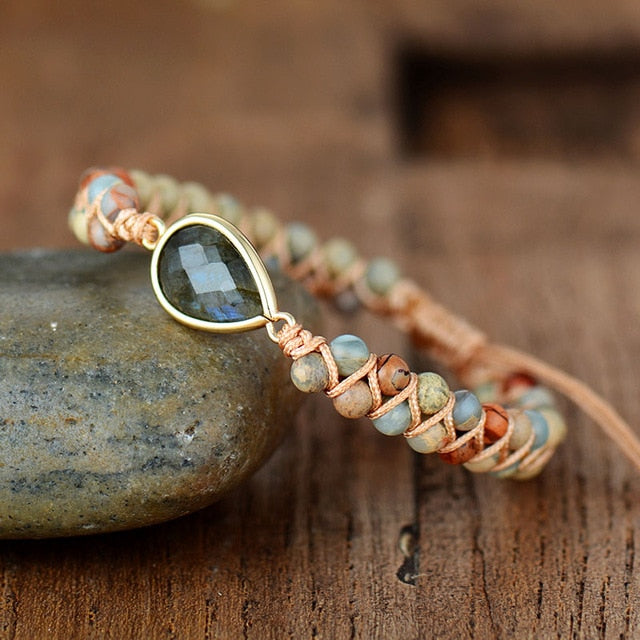 Bracelet wrap "Fierté" en Labradorite et Quartz