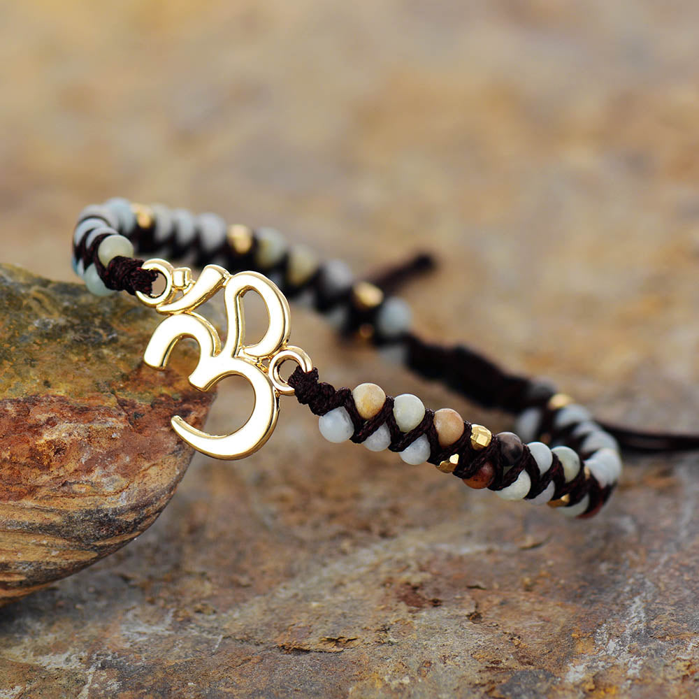 Bracelet wrap "Om" en Amazonite