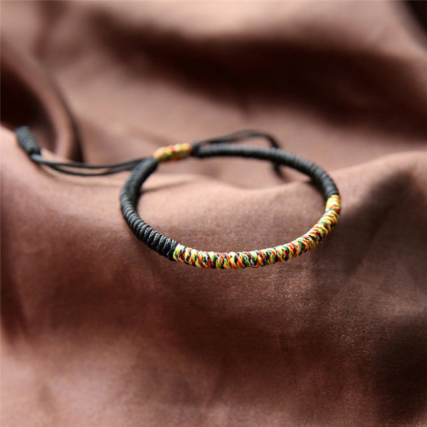Bracelet tibétain en coton tressé noir