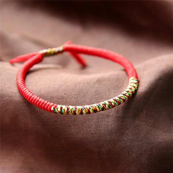 Bracelet tibétain en coton tressé rouge