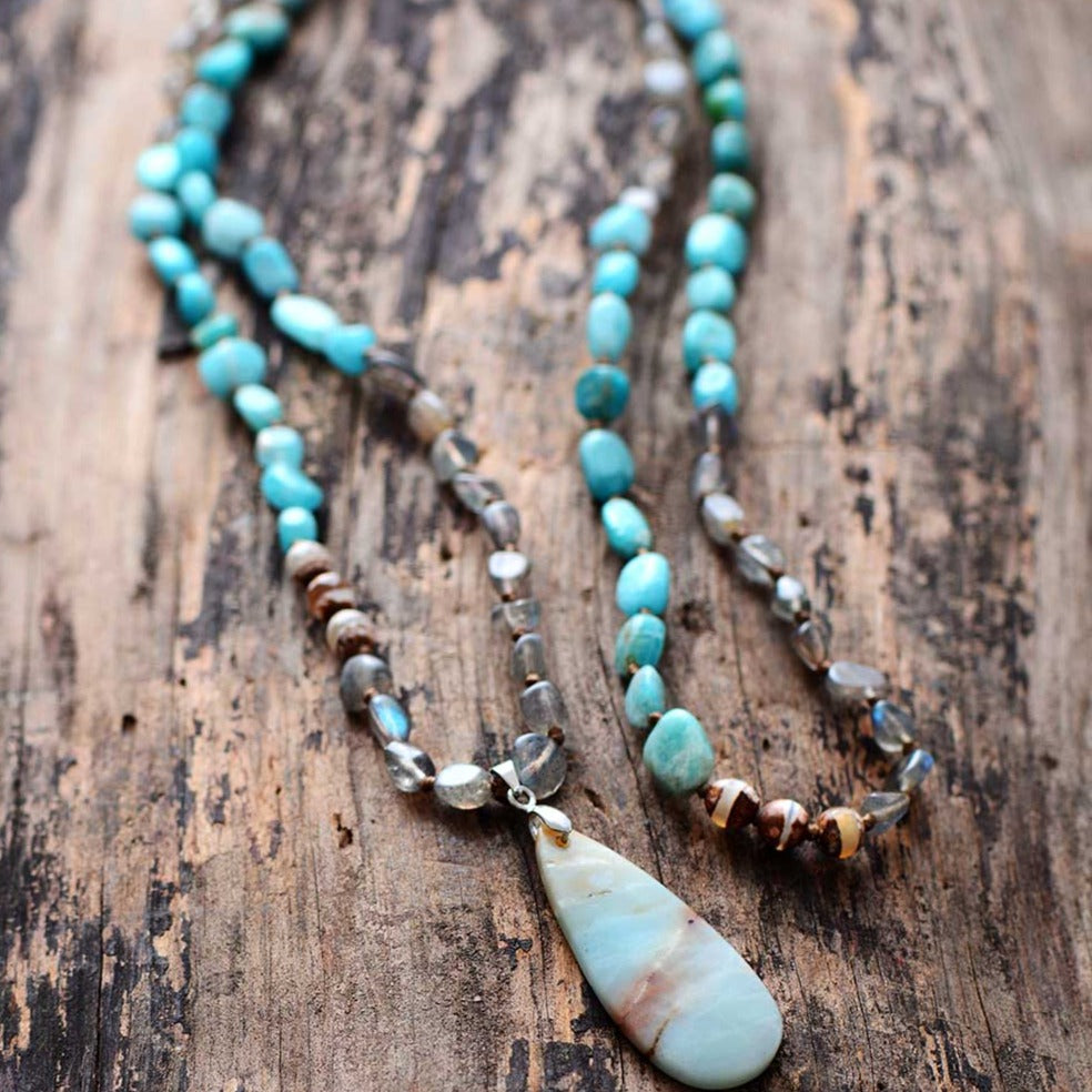 Collier "Union" en Amazonite, Labradorite et Agate