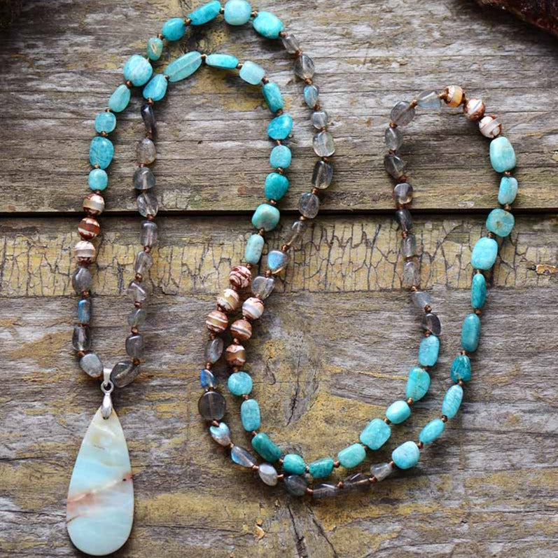 Collier "Union" en Amazonite, Labradorite et Agate