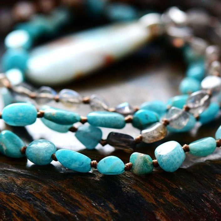 Collier "Union" en Amazonite, Labradorite et Agate