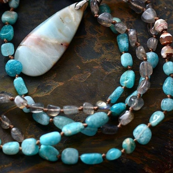 Collier "Union" en Amazonite, Labradorite et Agate