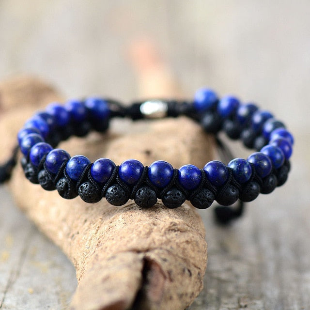 Bracelet wrap "Terrestre" en Pierre de lave et Lapis-lazuli