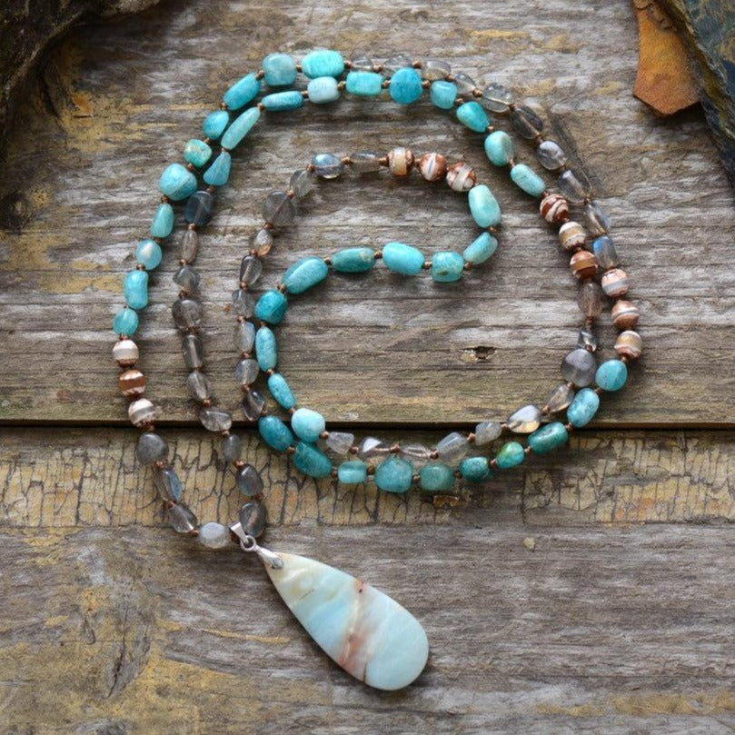 Collier "Union" en Amazonite, Labradorite et Agate