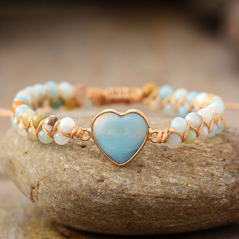 Bracelet wrap "Cœur de l'océan" en Amazonite