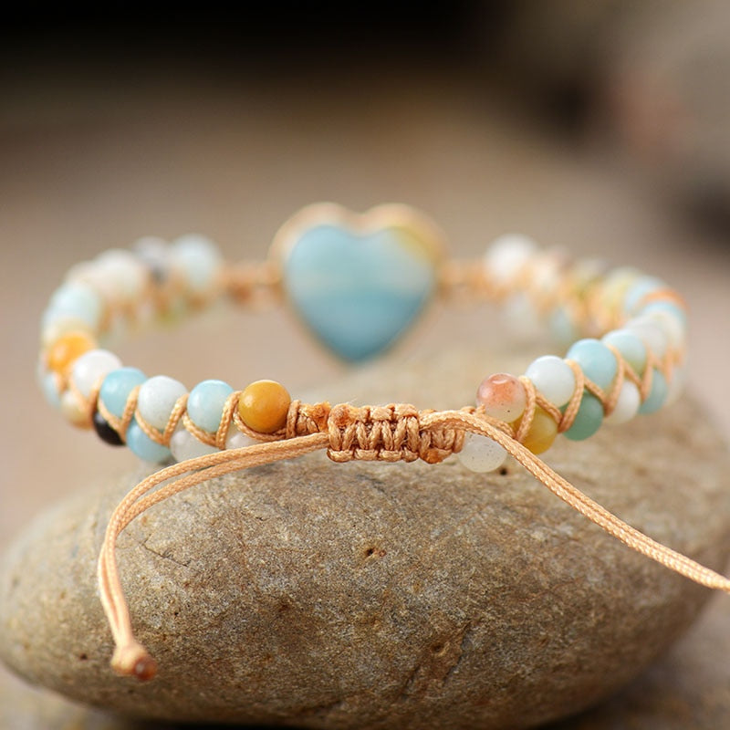 Bracelet wrap "Cœur de l'océan" en Amazonite