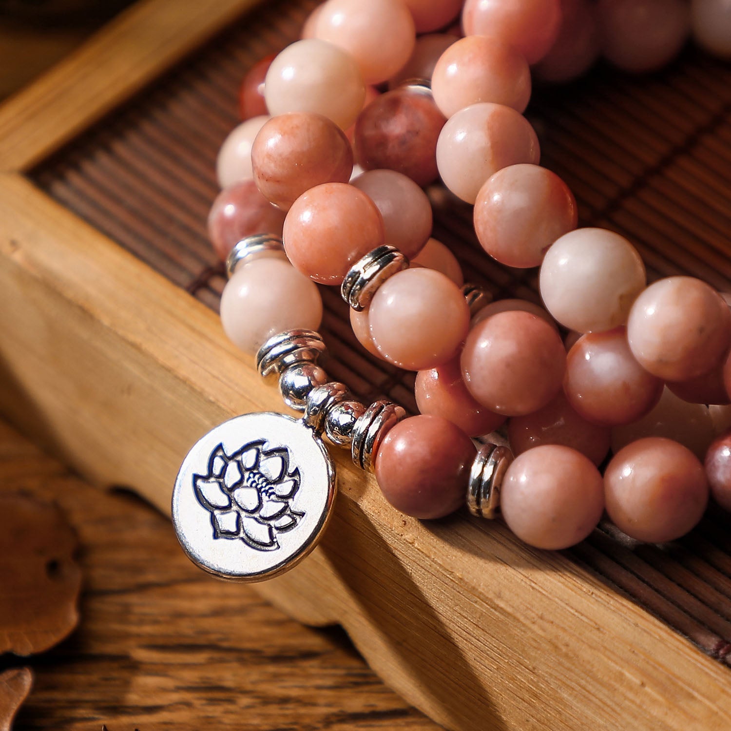 Bracelet mala en Aventurine rose