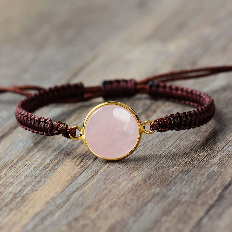 Bracelet "Paix" en Quartz rose