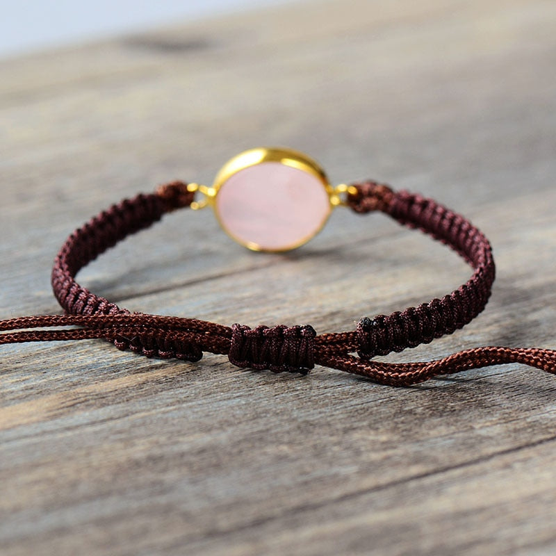 Bracelet "Paix" en Quartz rose