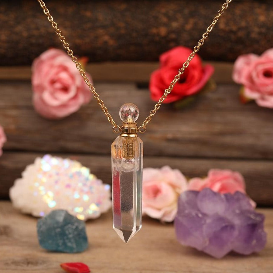 Collier diffuseur de parfum en Cristal de roche