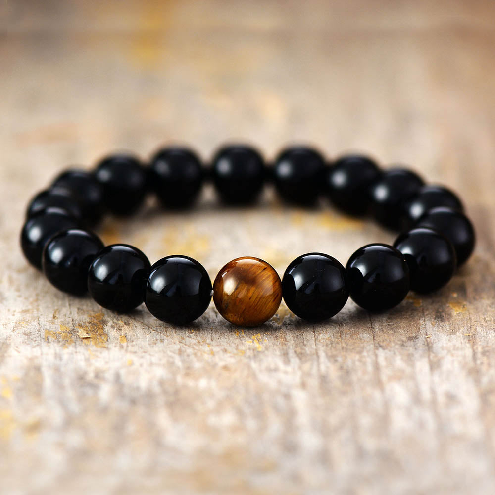 Bracelet en Œil de tigre et Onyx