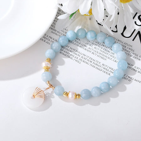 Bracelet en Jade bleu et Perle d'eau douce